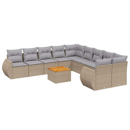Set Divani da Giardino 11 pz con Cuscini Beige in Polyrattan - homemem39