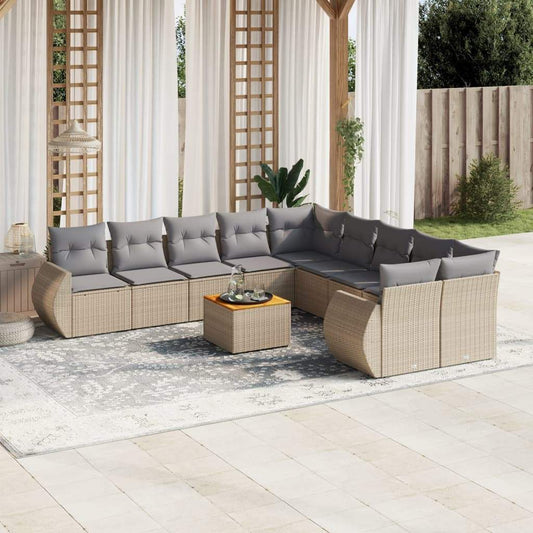 Set Divani da Giardino 11 pz con Cuscini Beige in Polyrattan - homemem39