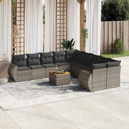Set Divani da Giardino 11 pz con Cuscini in Polyrattan Grigio - homemem39
