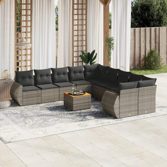 Set Divani da Giardino 11 pz con Cuscini in Polyrattan Grigio - homemem39