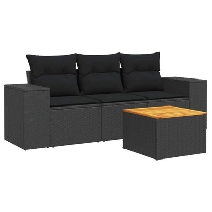 Set Divani da Giardino 4 pz con Cuscini Nero in Polyrattan - homemem39