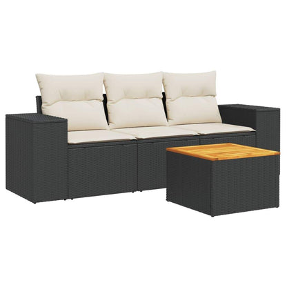 Set Divani da Giardino 4 pz con Cuscini Nero in Polyrattan - homemem39