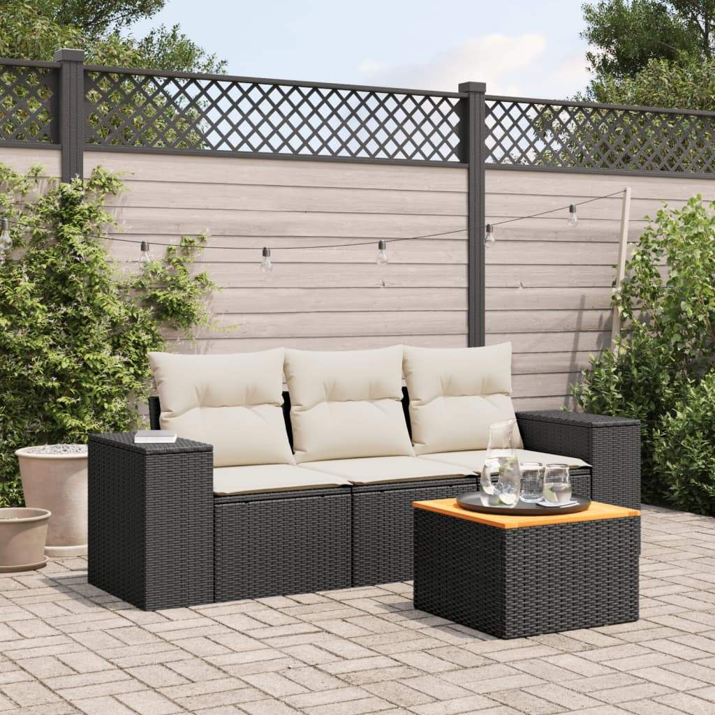 Set Divani da Giardino 4 pz con Cuscini Nero in Polyrattan - homemem39
