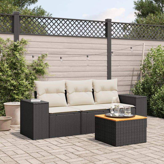 Set Divani da Giardino 4 pz con Cuscini Nero in Polyrattan - homemem39