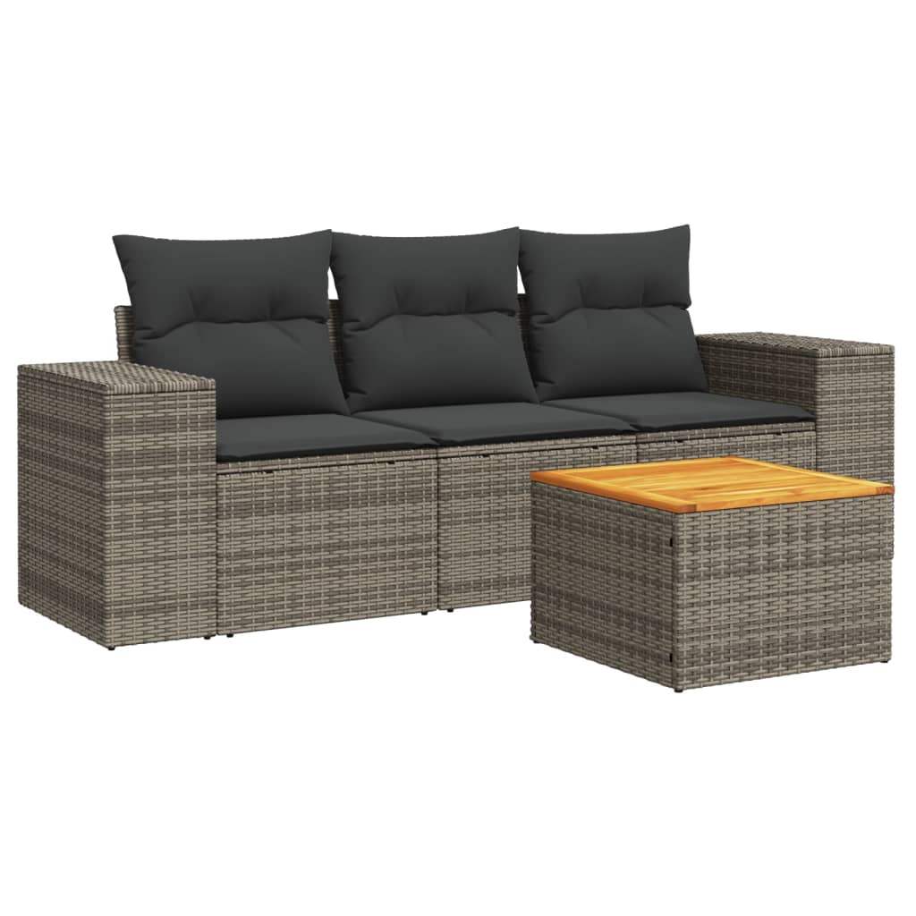 Set Divani da Giardino 4 pz con Cuscini in Polyrattan Grigio - homemem39