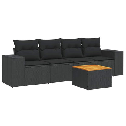 Set Divani da Giardino 5 pz con Cuscini in Polyrattan Nero - homemem39