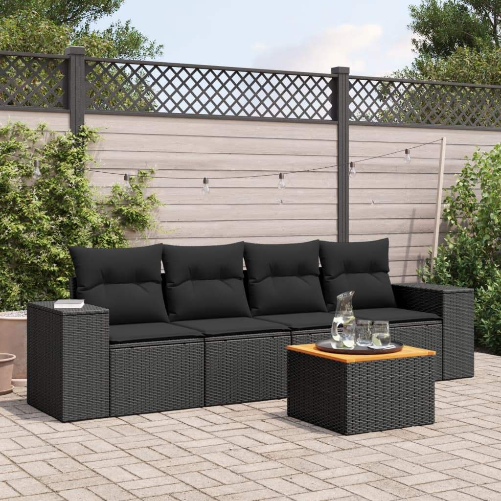 Set Divani da Giardino 5 pz con Cuscini in Polyrattan Nero - homemem39