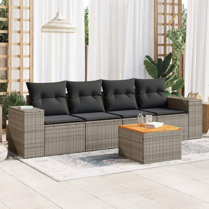 Set Divano da Giardino 5 pz con Cuscini Grigio in Polyrattan - homemem39