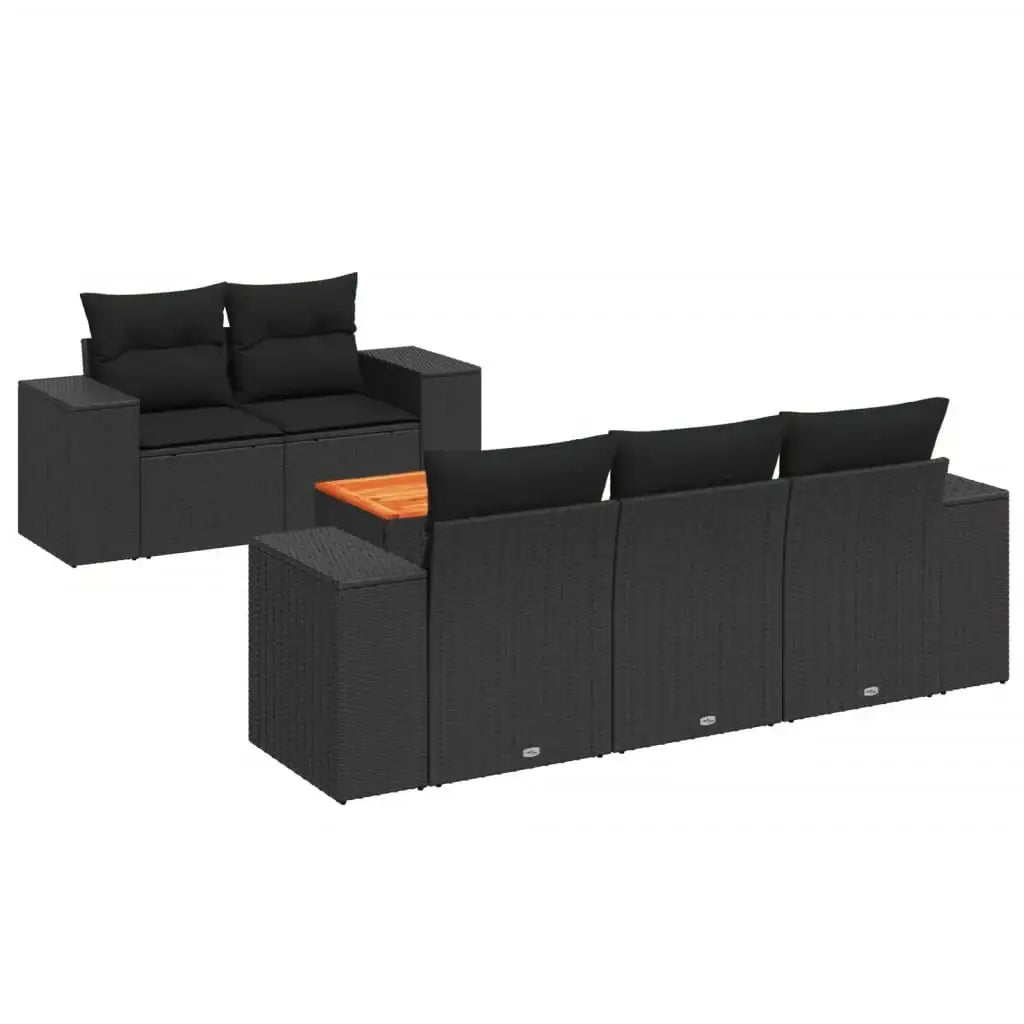 Set Divano da Giardino 6 pz con Cuscini Nero in Polyrattan - homemem39
