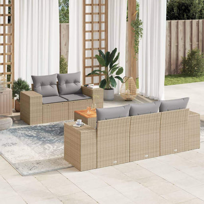 Set Divano da Giardino 6 pz con Cuscini Beige in Polyrattan - homemem39