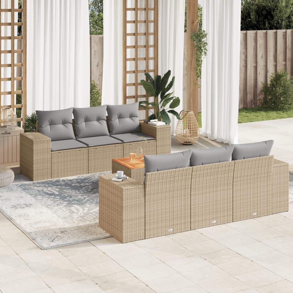 Set Divani da Giardino 7 pz con Cuscini Beige in Polyrattan - homemem39
