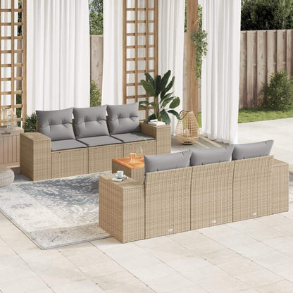 Set Divani da Giardino 7 pz con Cuscini Beige in Polyrattan - homemem39