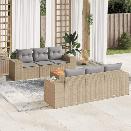 Set Divani da Giardino 7 pz con Cuscini Beige in Polyrattan - homemem39