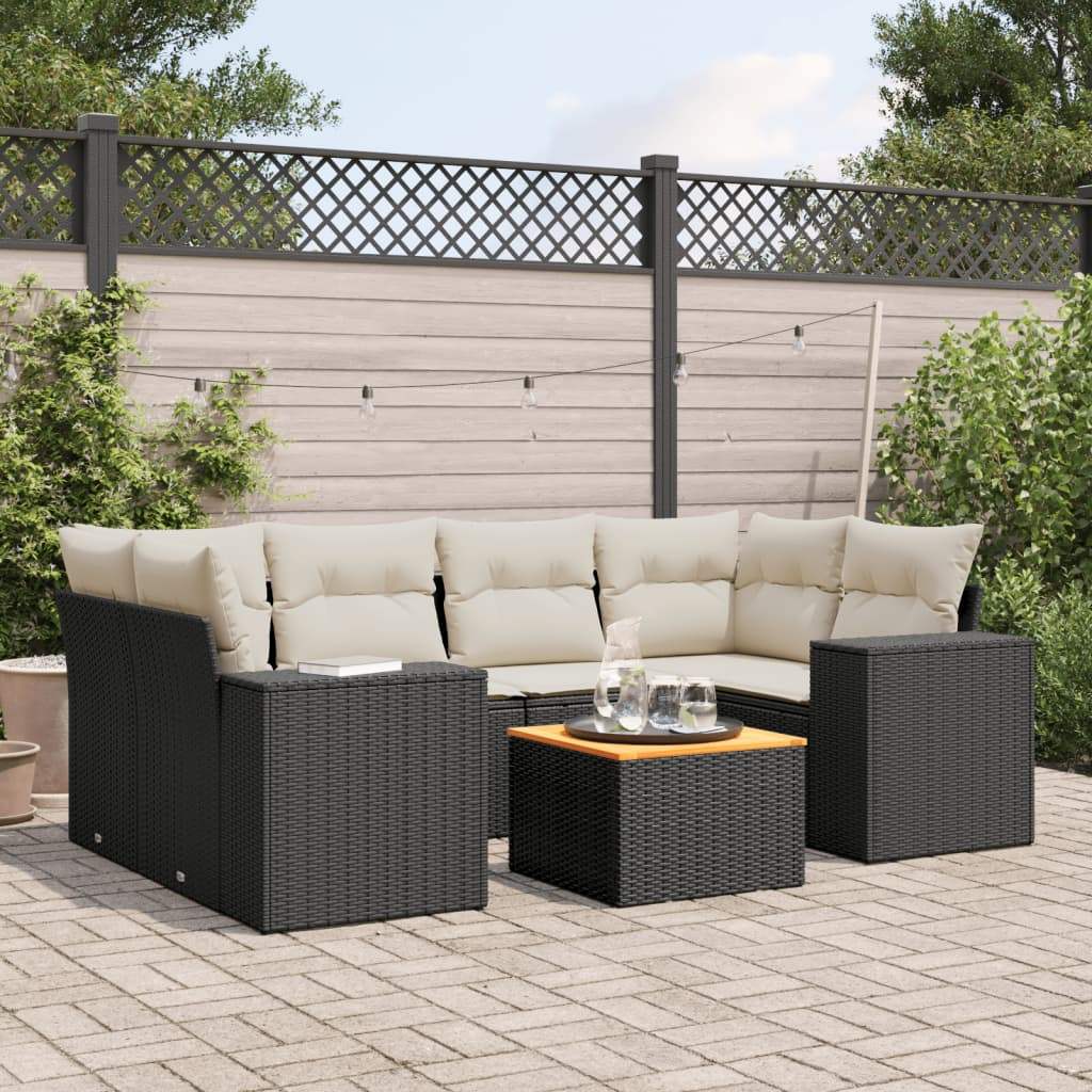 Set Divani da Giardino con Cuscini 7pz Nero Polyrattan - homemem39