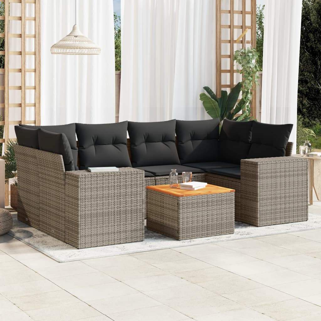 Set Divani da Giardino 7 pz con Cuscini Grigio in Polyrattan - homemem39
