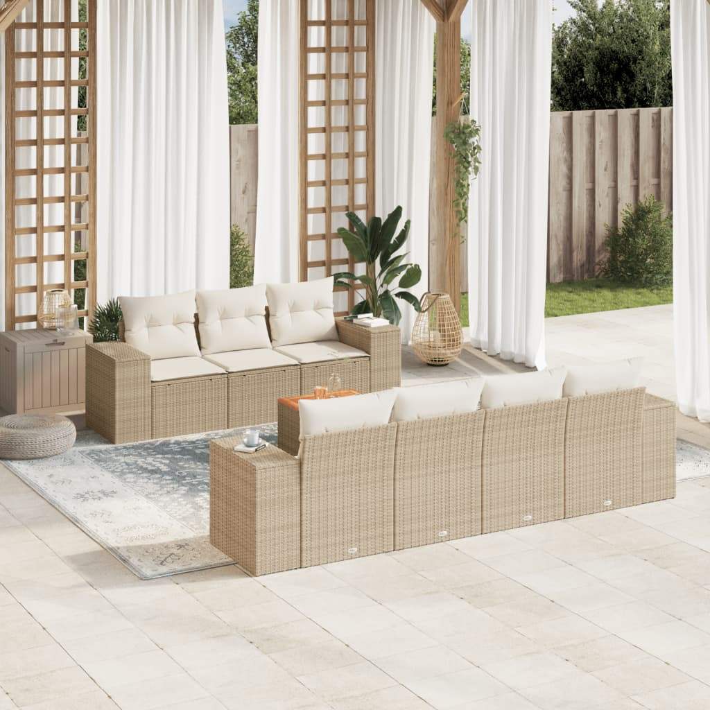 Set Divano da Giardino 8 pz con Cuscini Beige in Polyrattan - homemem39