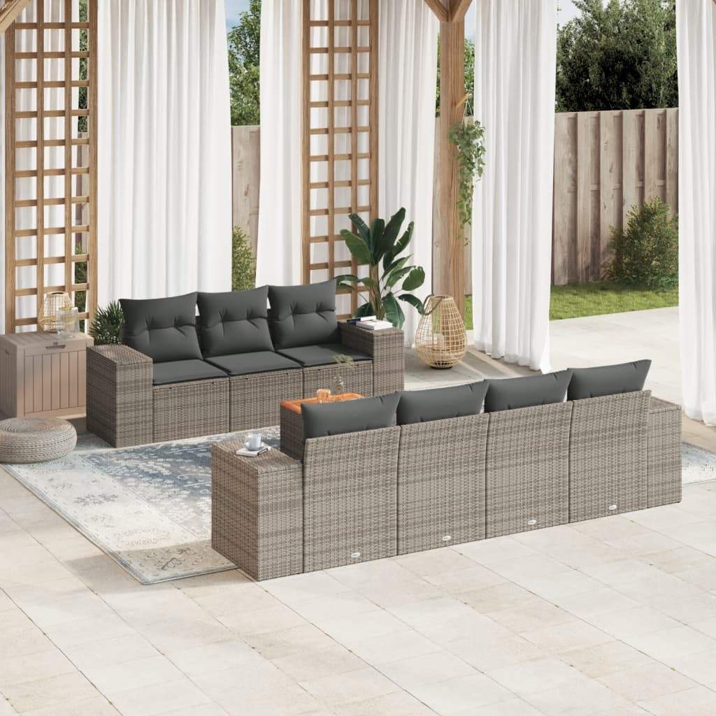 Set Divano da Giardino 8 pz con Cuscini Grigio in Polyrattan - homemem39