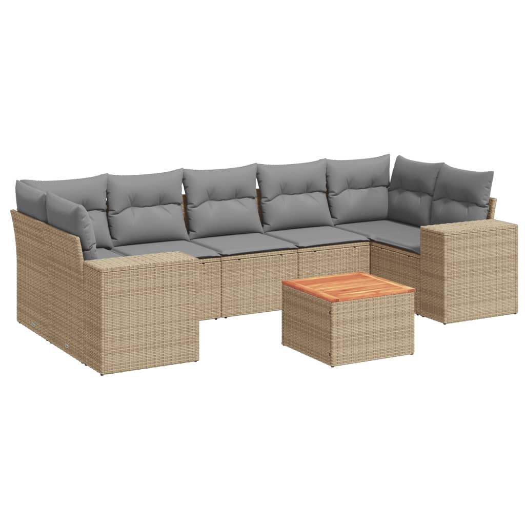 Set Divano da Giardino 8 pz con Cuscini Beige in Polyrattan - homemem39
