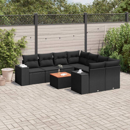 Set Divani da Giardino 9 pz con Cuscini Nero in Polyrattan - homemem39