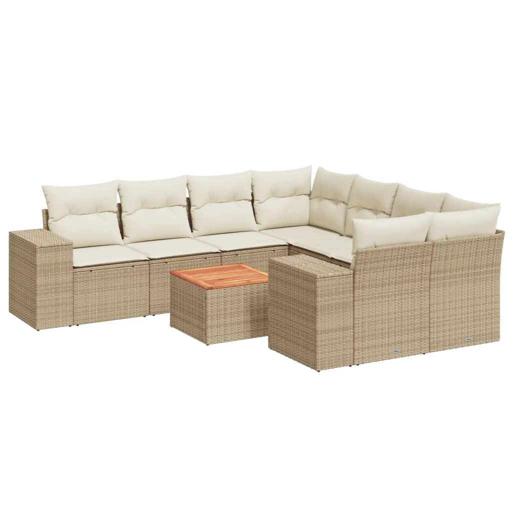 Set Divano da Giardino 9 pz con Cuscini Beige in Polyrattan - homemem39