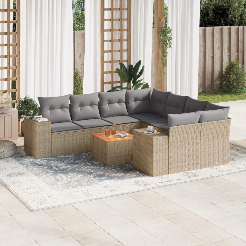 Set Divano da Giardino 9 pz con Cuscini Beige in Polyrattan - homemem39