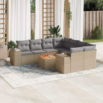 Set Divano da Giardino 9 pz con Cuscini Beige in Polyrattan - homemem39