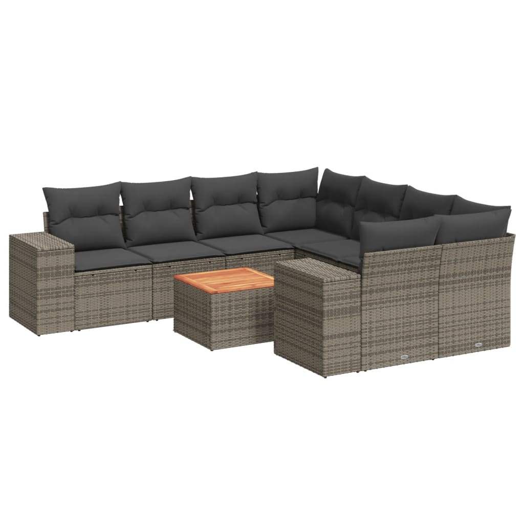 Set Divano da Giardino 9 pz con Cuscini Grigio in Polyrattan - homemem39
