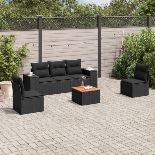 Set Divano da Giardino 6 pz con Cuscini Nero in Polyrattan - homemem39