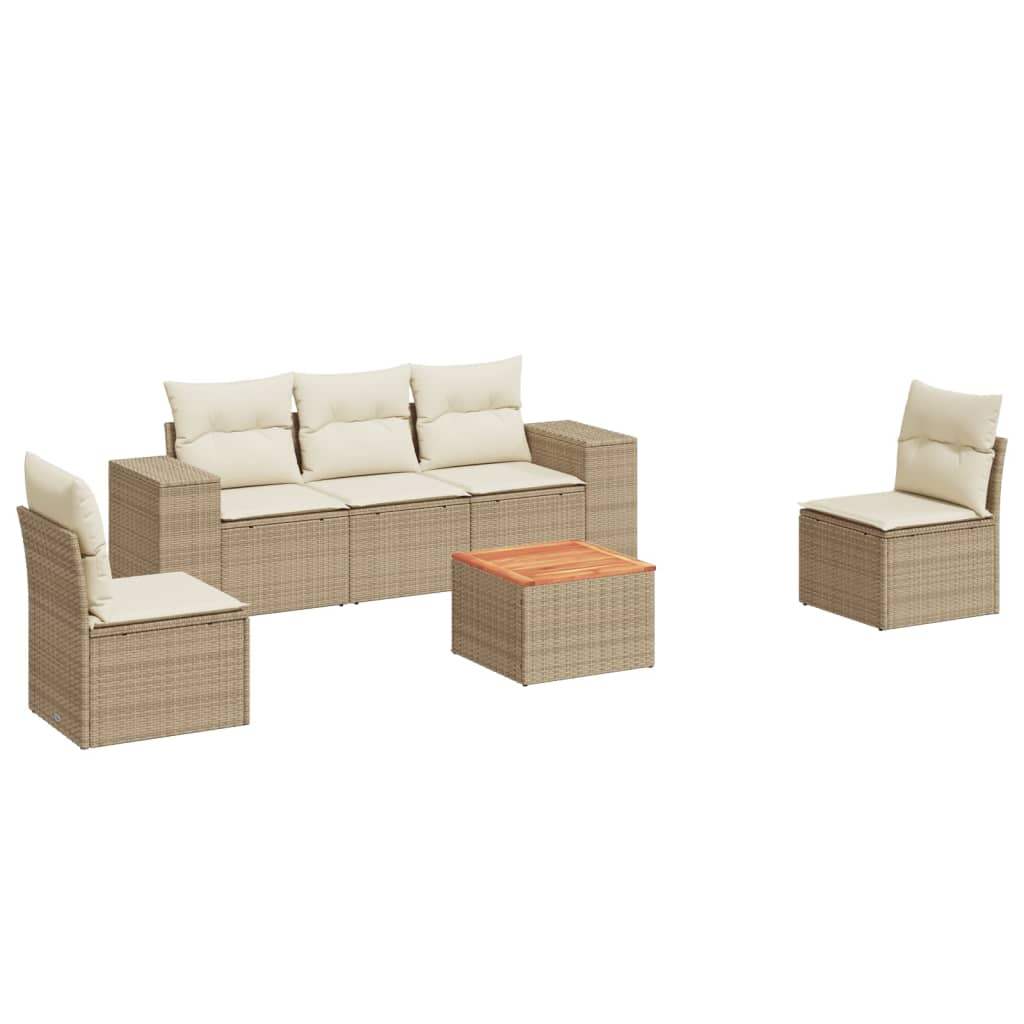 Set Divano da Giardino 6 pz con Cuscini Beige in Polyrattan - homemem39