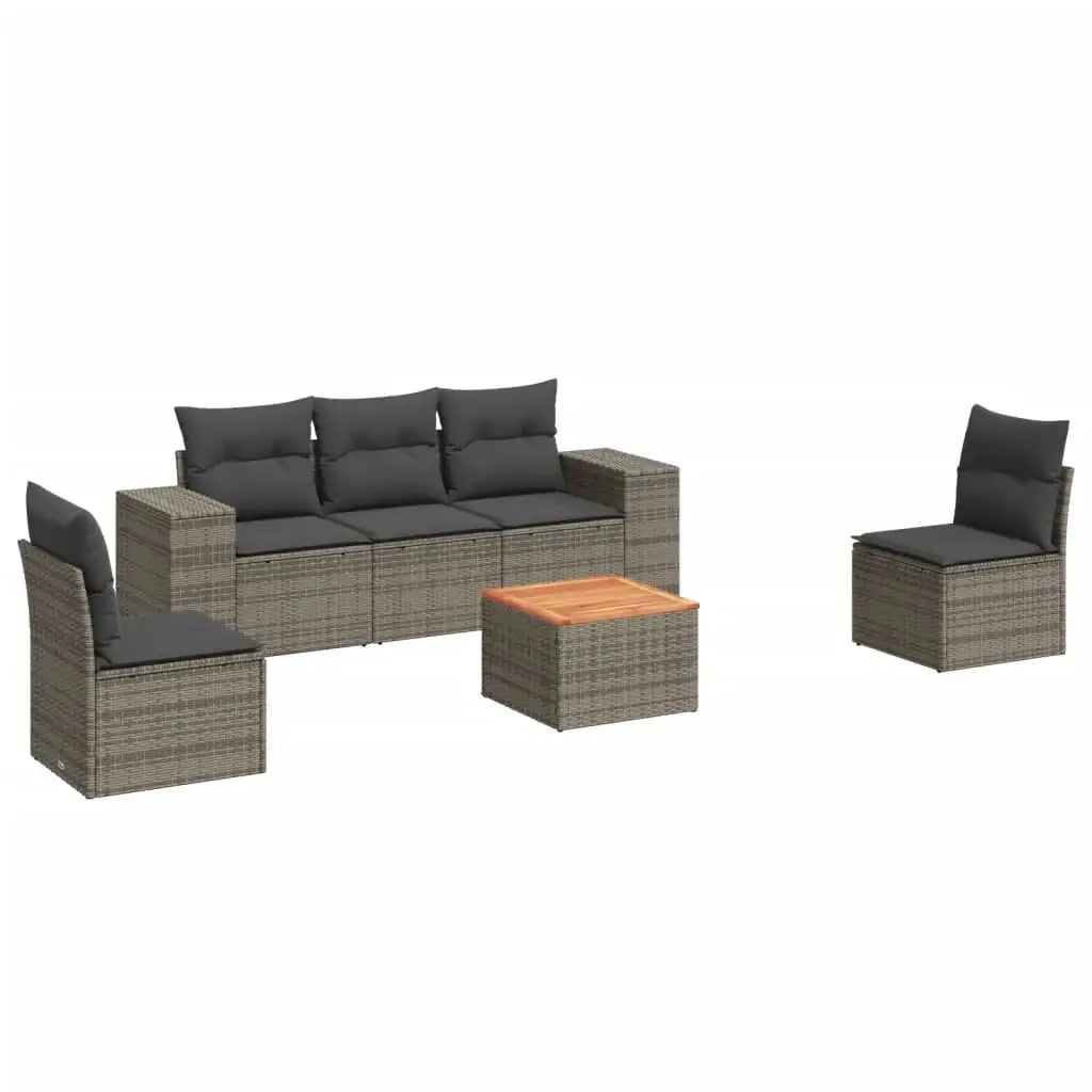 Set Divano da Giardino 6 pz con Cuscini Grigio in Polyrattan - homemem39