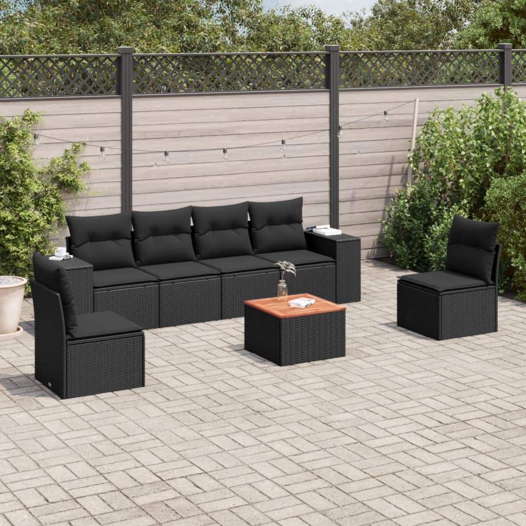 Set Divani da Giardino con Cuscini 7pz Nero Polyrattan - homemem39