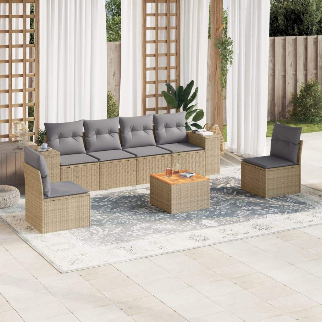 Set Divani da Giardino 7 pz con Cuscini Beige in Polyrattan - homemem39