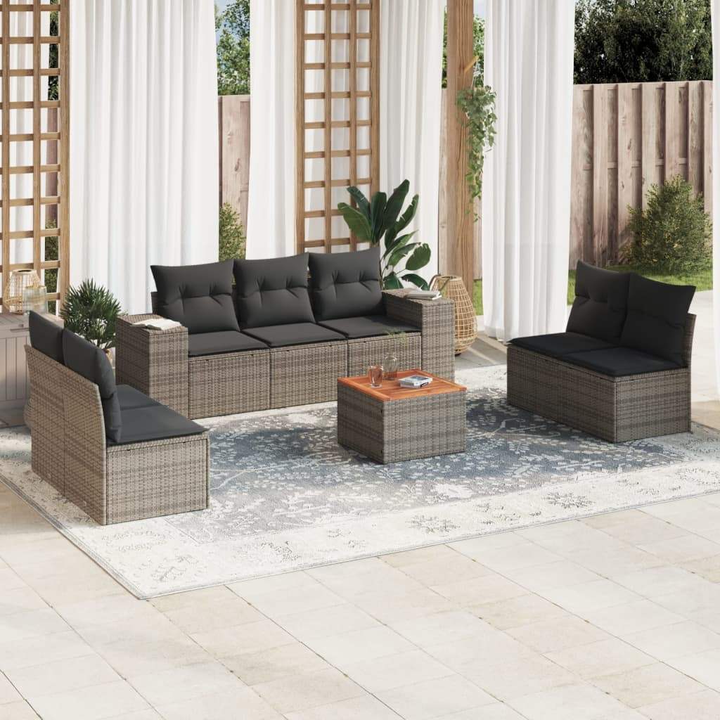 Set Divano da Giardino 8 pz con Cuscini Grigio in Polyrattan - homemem39