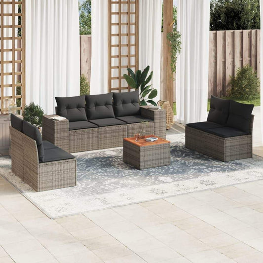 Set Divano da Giardino 8 pz con Cuscini Grigio in Polyrattan - homemem39