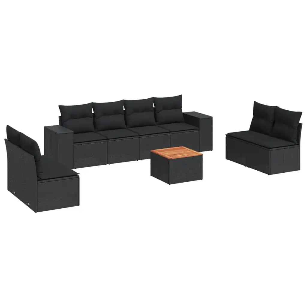Set Divani da Giardino 9 pz con Cuscini Nero in Polyrattan - homemem39