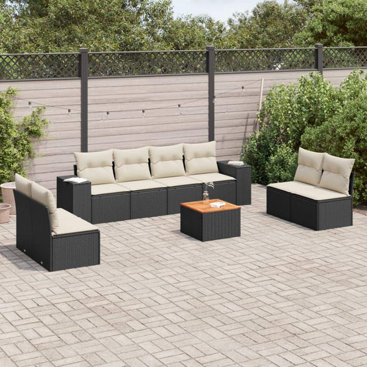 Set Divani da Giardino 9 pz con Cuscini Nero in Polyrattan - homemem39
