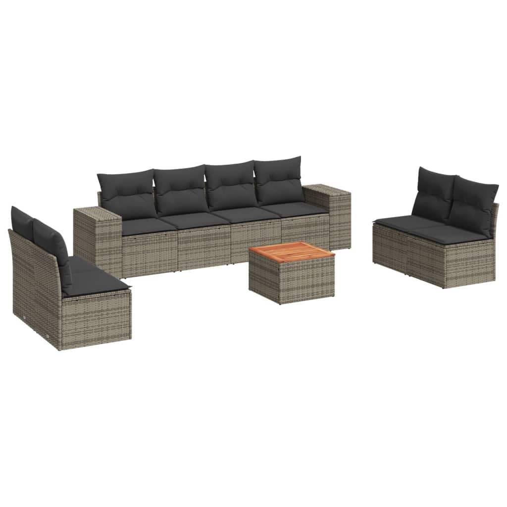 Set Divano da Giardino 9 pz con Cuscini Grigio in Polyrattan - homemem39
