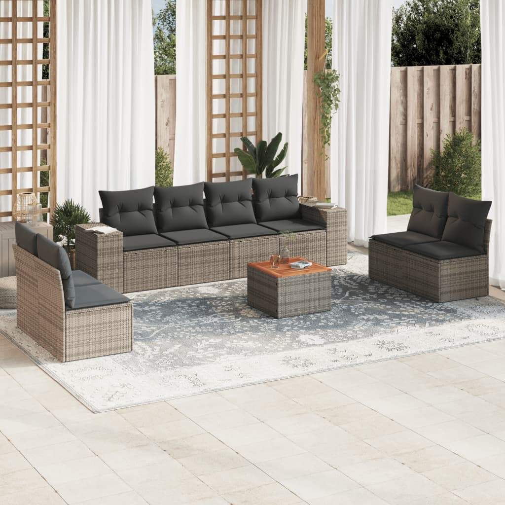 Set Divano da Giardino 9 pz con Cuscini Grigio in Polyrattan - homemem39