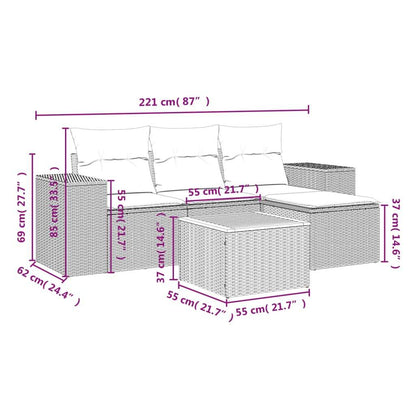 Set Divano da Giardino 5 pz con Cuscini Grigio in Polyrattan - homemem39