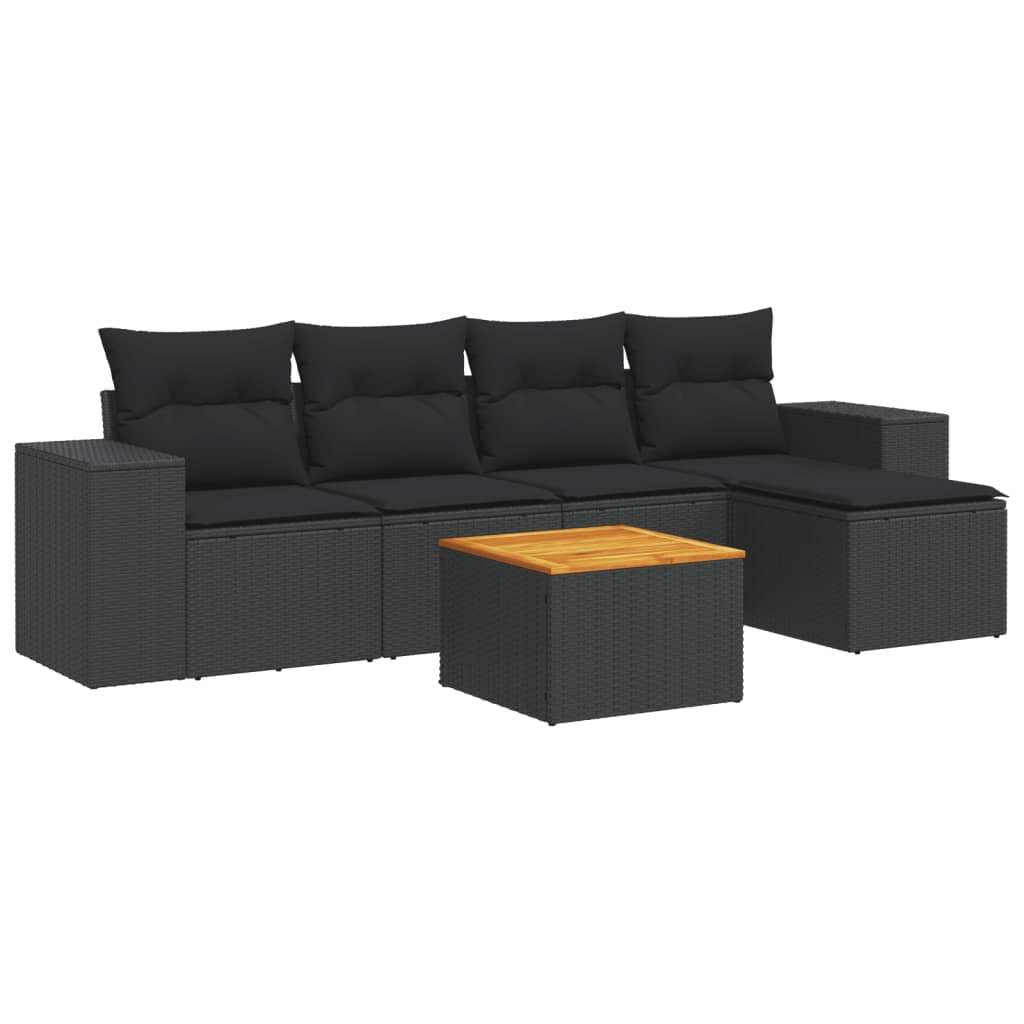 Set Divano da Giardino 6 pz con Cuscini Nero in Polyrattan - homemem39