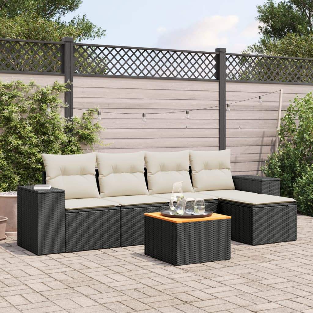 Set Divano da Giardino 6 pz con Cuscini Nero in Polyrattan - homemem39