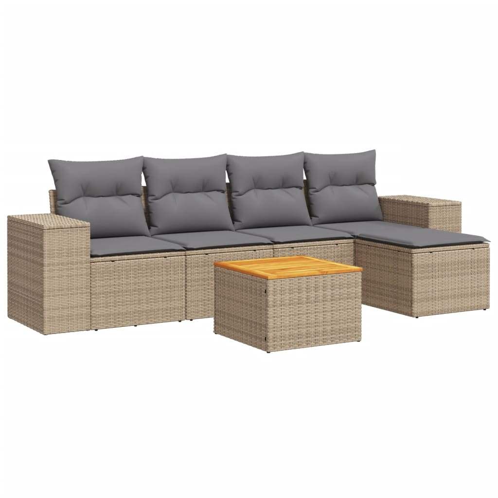 Set Divano da Giardino 6 pz con Cuscini Beige in Polyrattan - homemem39