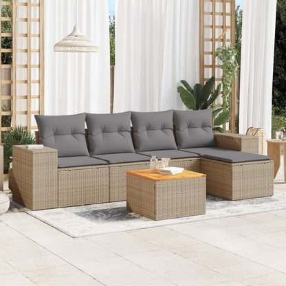 Set Divano da Giardino 6 pz con Cuscini Beige in Polyrattan - homemem39