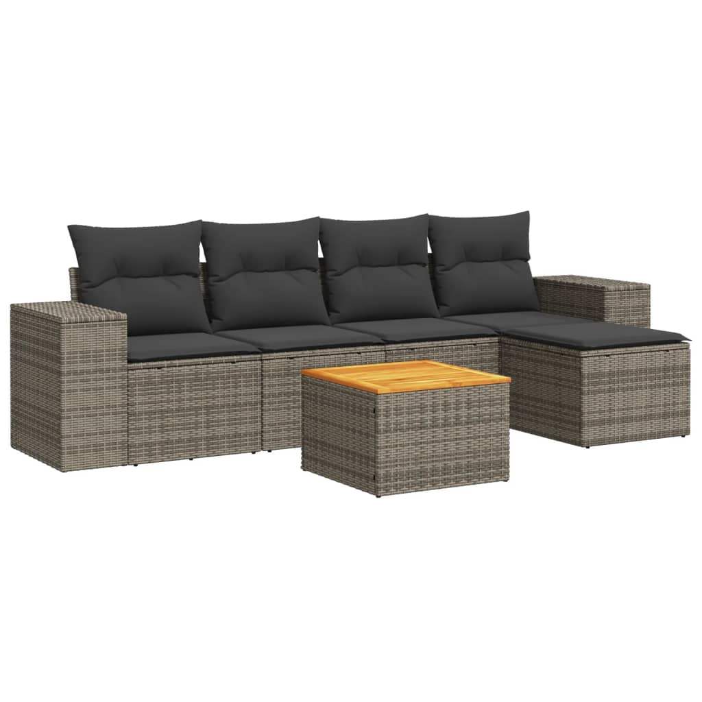 Set Divano da Giardino 6 pz con Cuscini Grigio in Polyrattan - homemem39