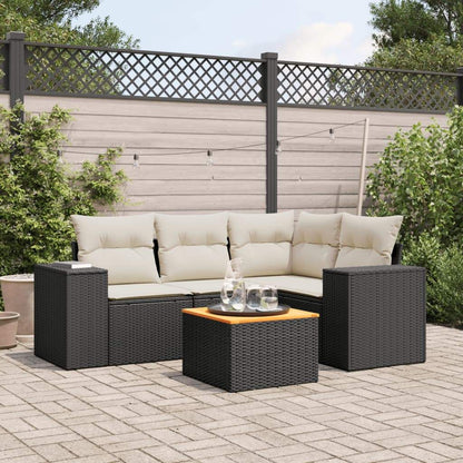Set Divani da Giardino 5 pz con Cuscini in Polyrattan Nero - homemem39
