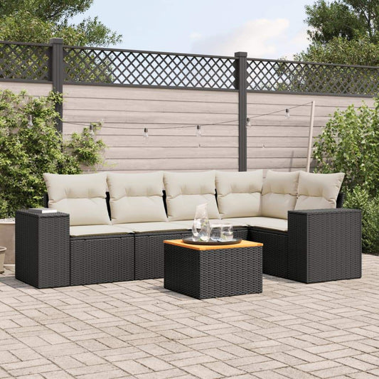 Set Divano da Giardino 6 pz con Cuscini Nero in Polyrattan - homemem39