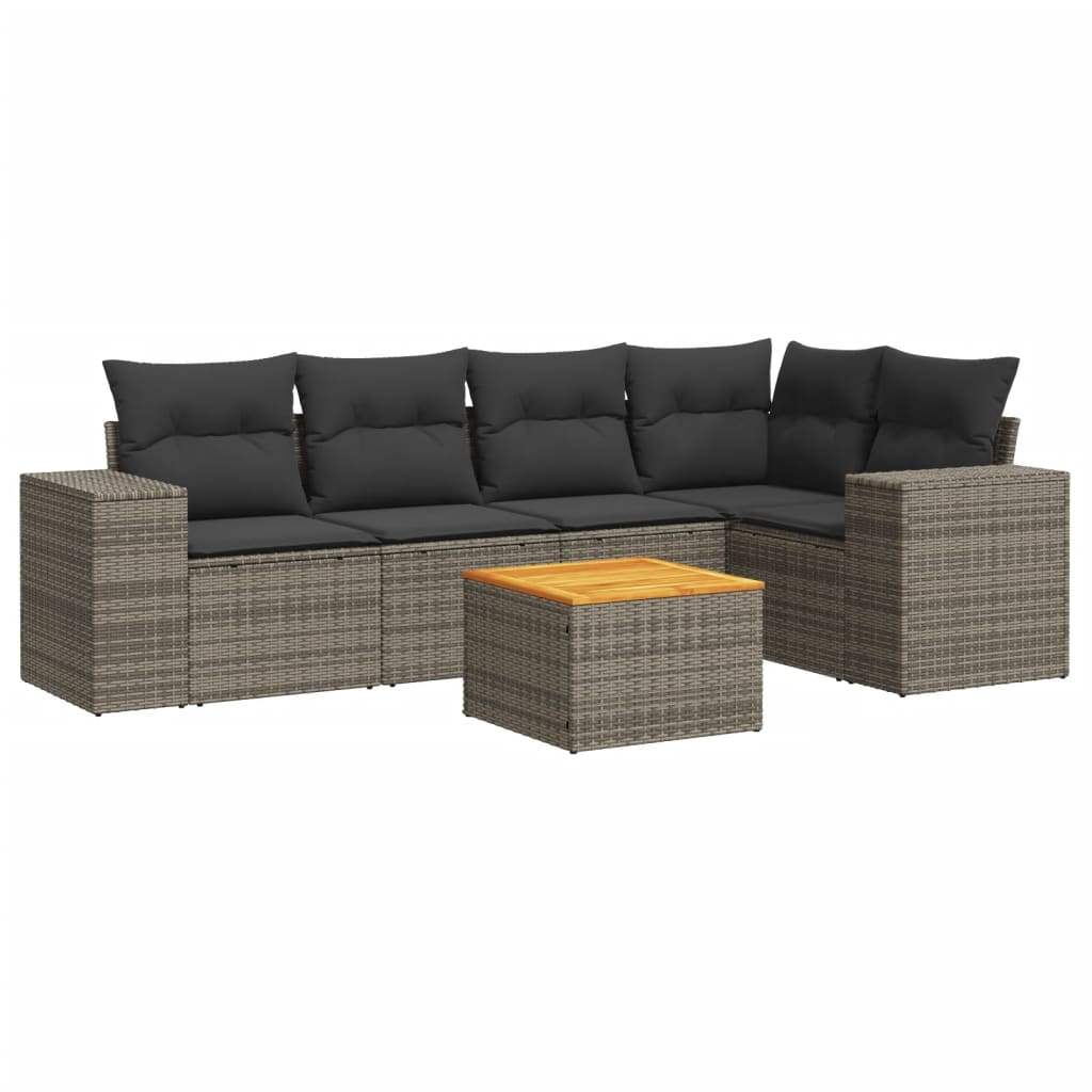 Set Divano da Giardino 6 pz con Cuscini Grigio in Polyrattan - homemem39