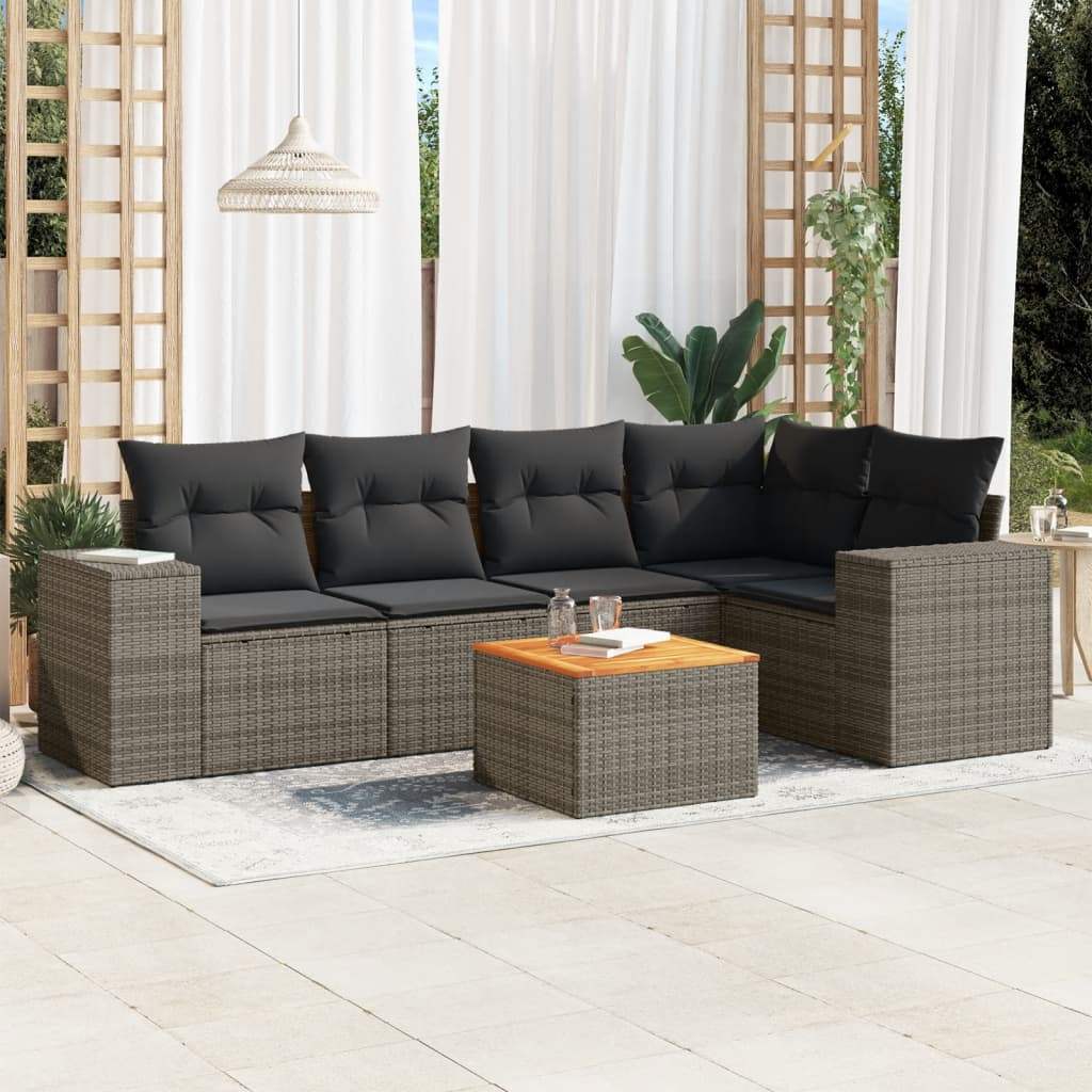 Set Divano da Giardino 6 pz con Cuscini Grigio in Polyrattan - homemem39