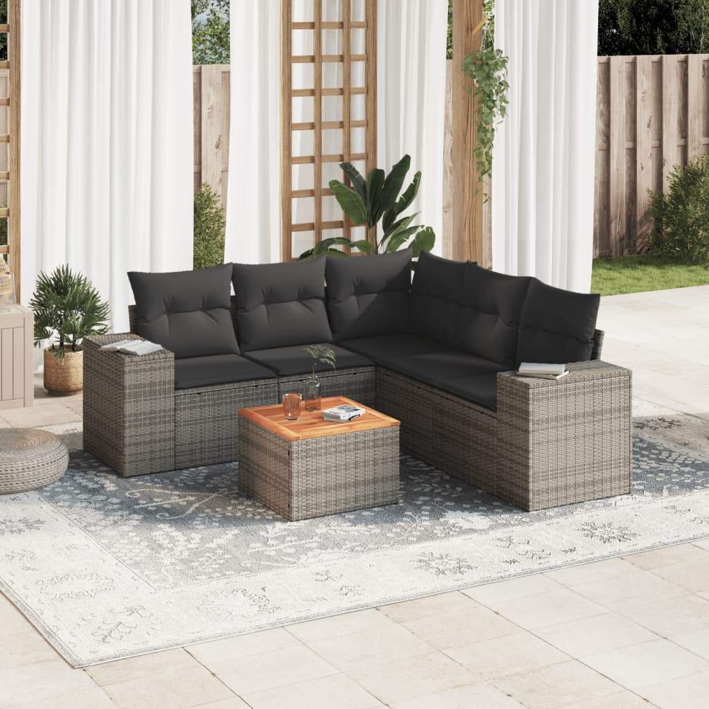 Set Divano da Giardino 6 pz con Cuscini Grigio in Polyrattan - homemem39
