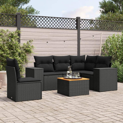 Set Divano da Giardino 6 pz con Cuscini Nero in Polyrattan - homemem39